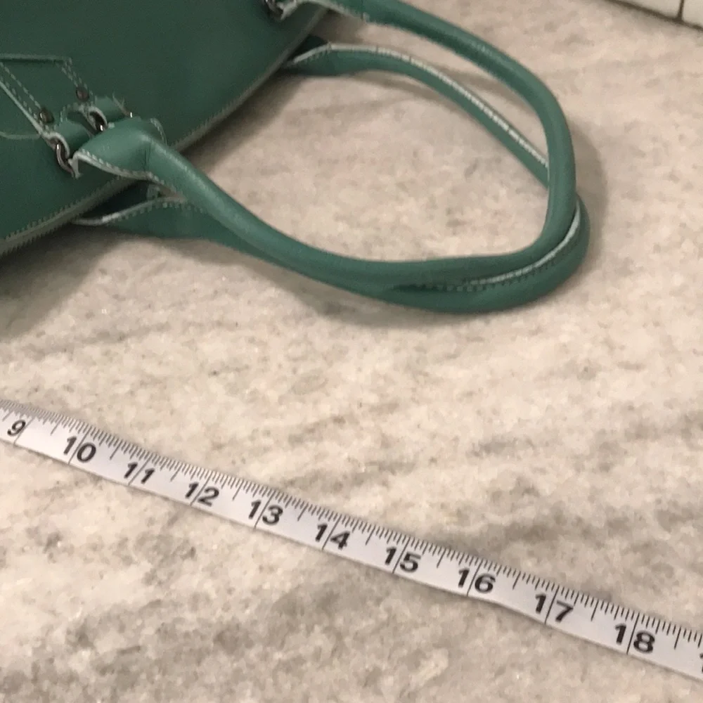 Cole Haan Leather Villager Bag Womens Teal Blue Barrel Satchel Purse - Picture 7 of 10